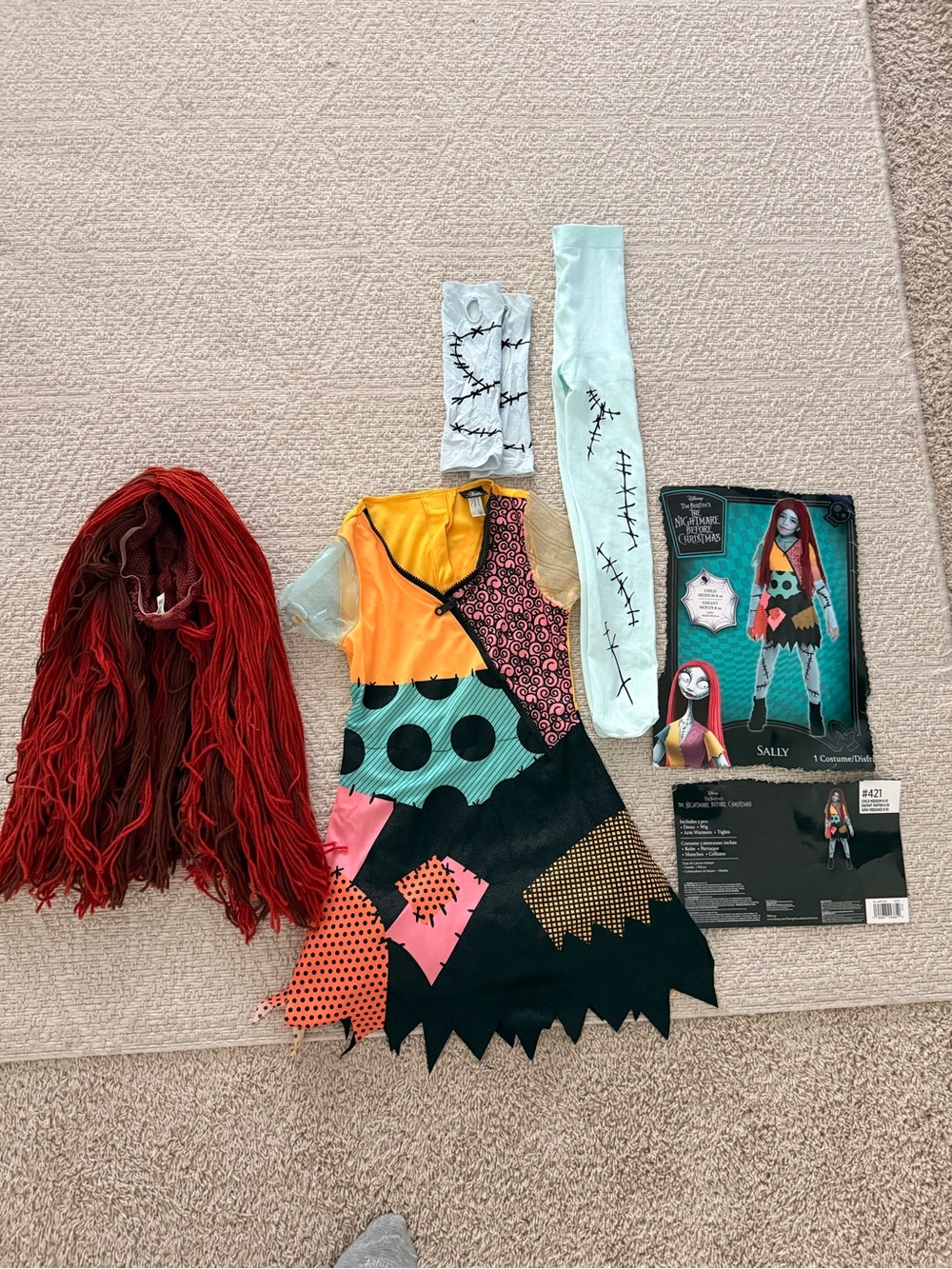 Disney Nightmare Before Christmas Sally Costume Complete Outfit Wig Size 8-10 M